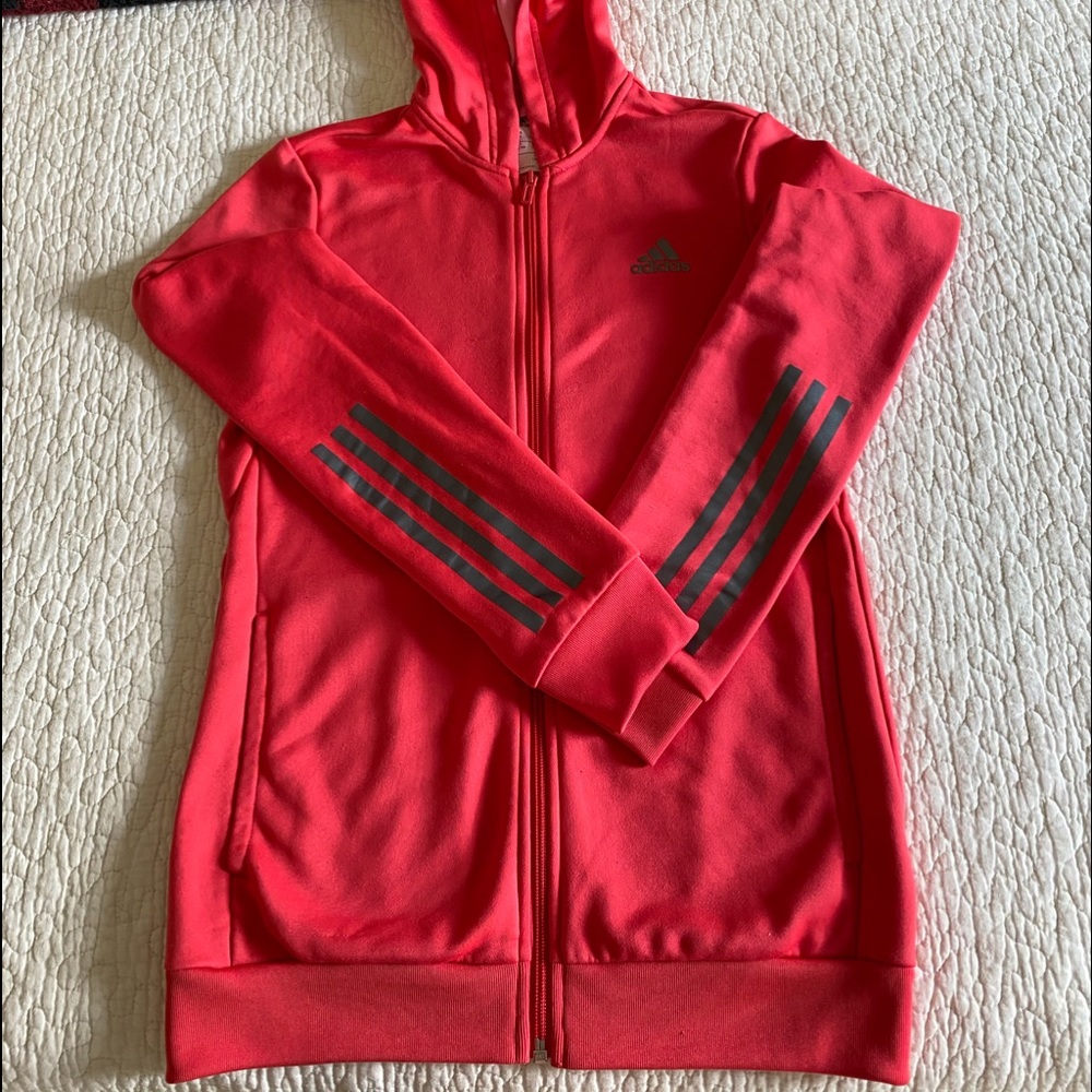 Pink adidas zip up with hood